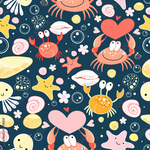 pattern of crabs and sea stars