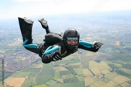 Close-up of skydiver in freefall
