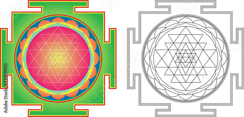 Vector Shri Yantra (or Sri Yantra) for Meditation .