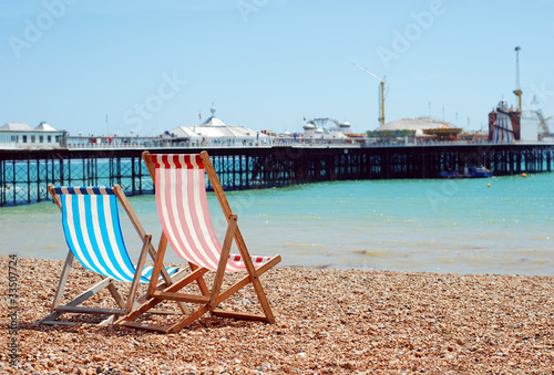 deck chairs on the beach Brigton England
