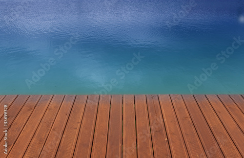 Wooden wharf and blue