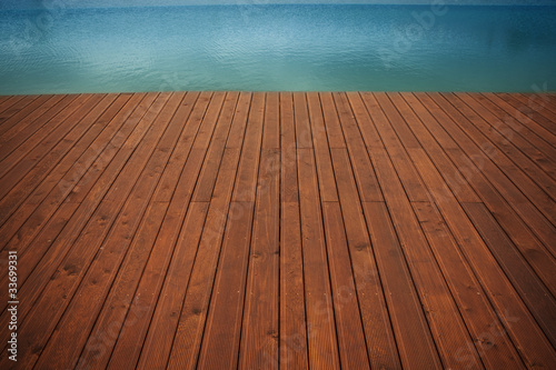 Wooden wharf and blue