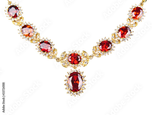 gold necklace with gems isolated