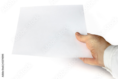 a hand showing white paper