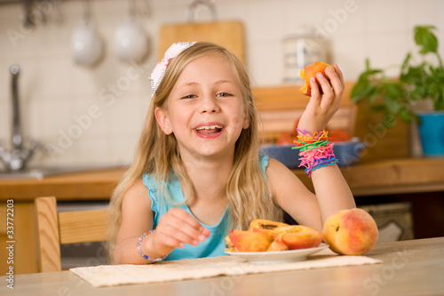 girl with peach