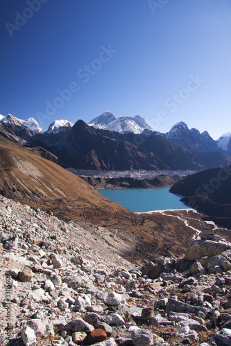 Mount Everest and Gokyo Lake from Renjo Pass.