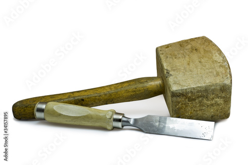 wooden hammer and chisel