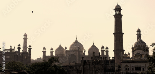 Skyline of ancient arabic city Lahore at dusk in Pakistan.