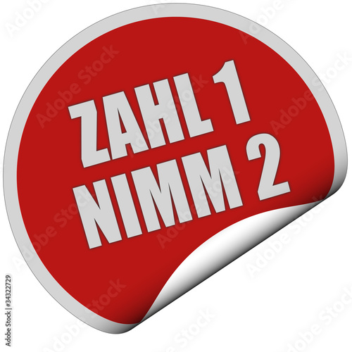 Sticker rot rund curl unten ZAHL 1 NIMM 2