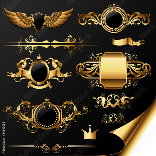 set of ornamental golden labels