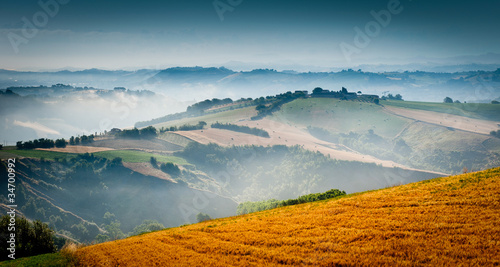 beautiful countryside in the soft morning mist