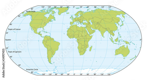 World map with coordinates. Actual version included South Sudan.