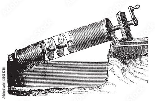 Archimedes screw vintage engraving