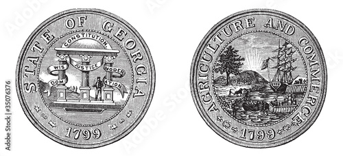Great Seal of the State of Georgia USA vintage engraving