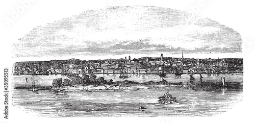 New Bedford in Massachusetts, USA, vintage engraved illustration