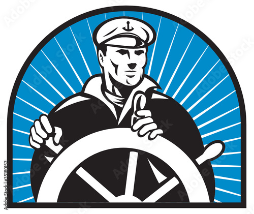 ship captain helmsman steering wheel