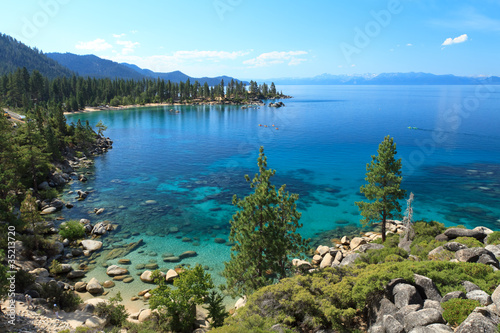 Lake Tahoe overview with kayakers on water