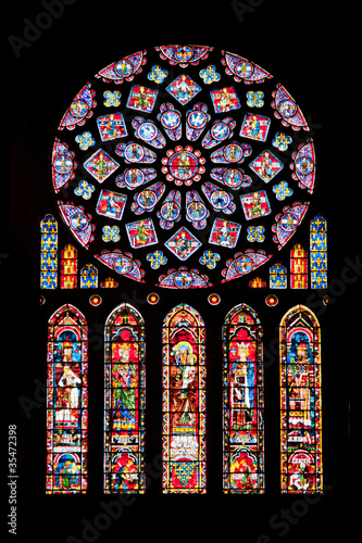 Vitrages of famous Notre Dame cathedral in Chartres, France