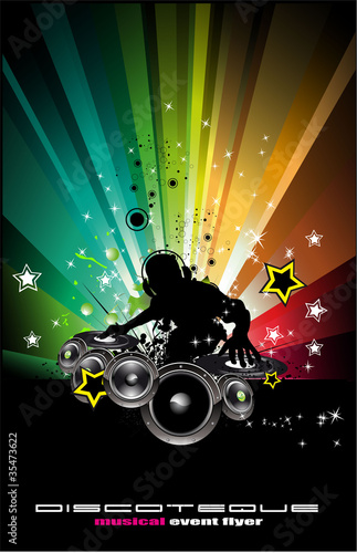 LIghts Explosion Disco Flyer with DJ shape