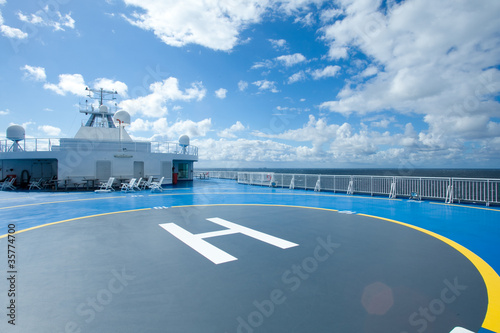 Ship, sea and sky with clouds - beautiful sunny landscape