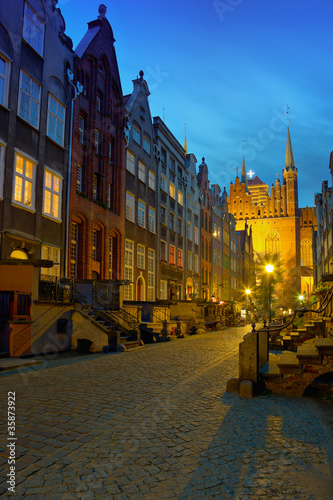 Historic street in Gdansk at night