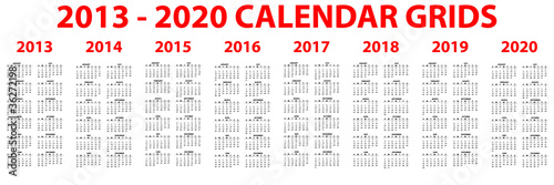 2013-2020 calendar grids