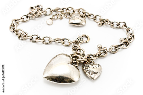 Silver necklace with heart pendants