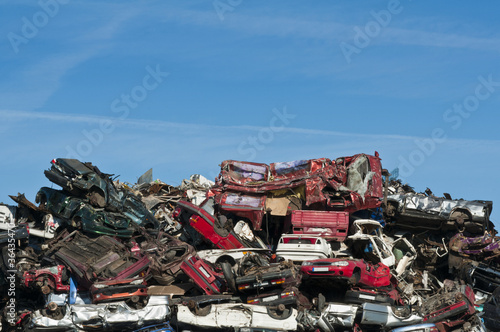 Stacked cars at a junkyard