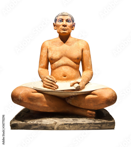 Egyptian scribe's sculpture isolated with clipping path