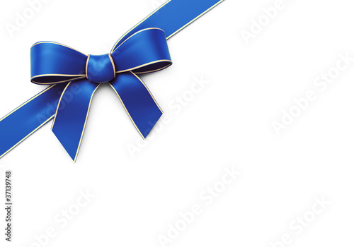 Blue silk corner ribbon with golden edges