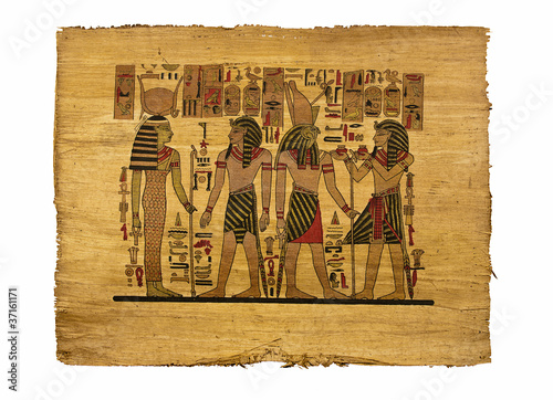 The image of eguptian pharaons on papyrus