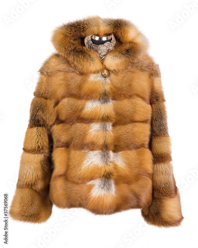 Real foxy fur coat isolated on white background