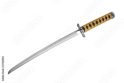 Japanese samurai sword with a yellow-black ink