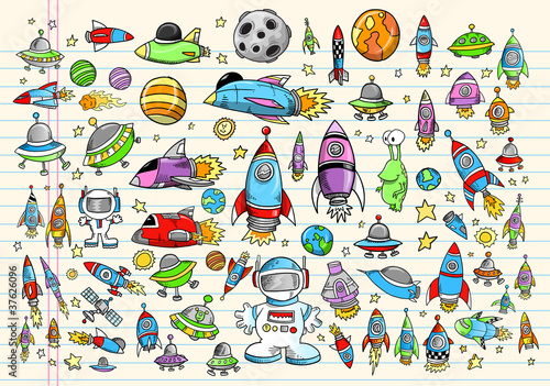 Color Doodle Space Set Vector Illustration Set