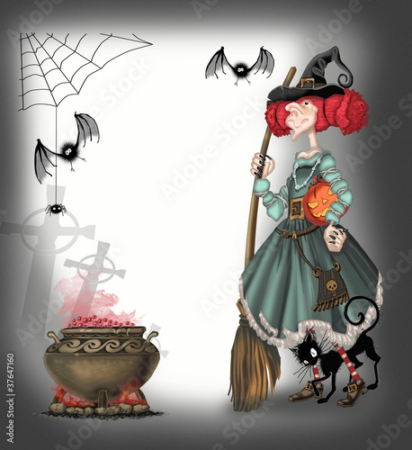 Сute witch with a broom witchcraft