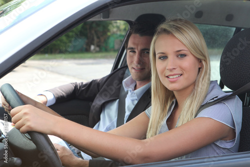 girl in driving lesson
