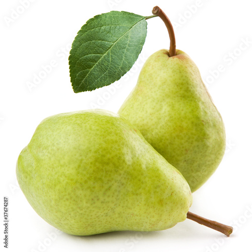 two ripe pears isolated on white background