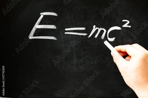E=mc² Albert Einsteins physical formula on blackboard