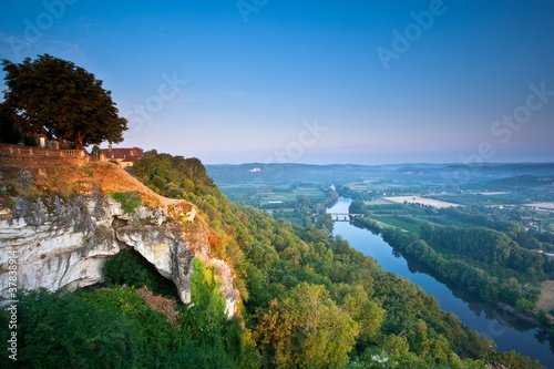 The Dordogne river at dawn from Domme, Dordogne, France.