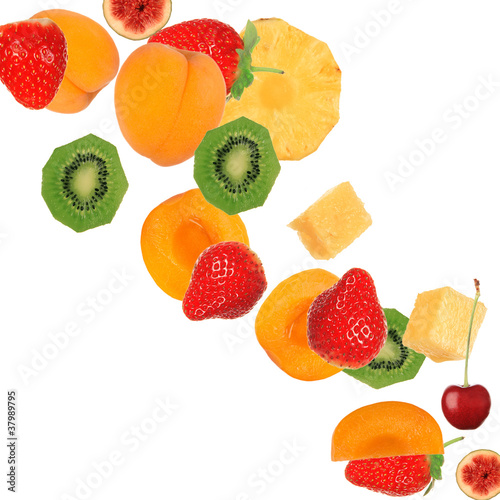 Falling fresh fruits