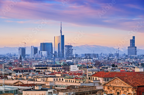 View of Milan`s business district from “Duomo di Milano”.
