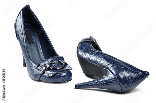 Blue women shoes, crocodile leather