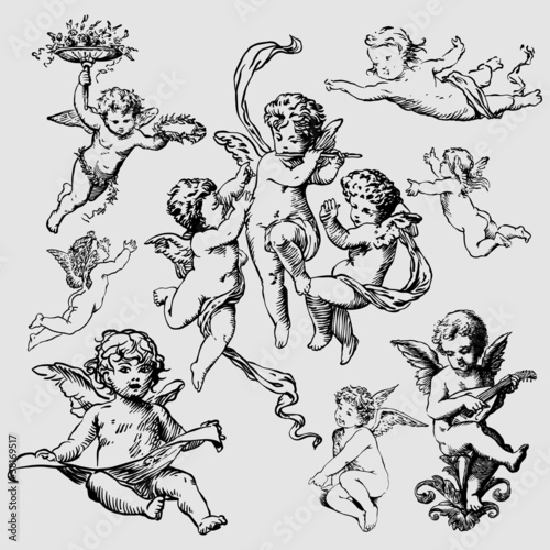 set of various angels or cupids