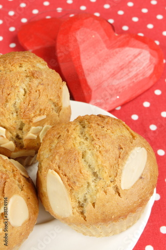 almond muffins with red hearts
