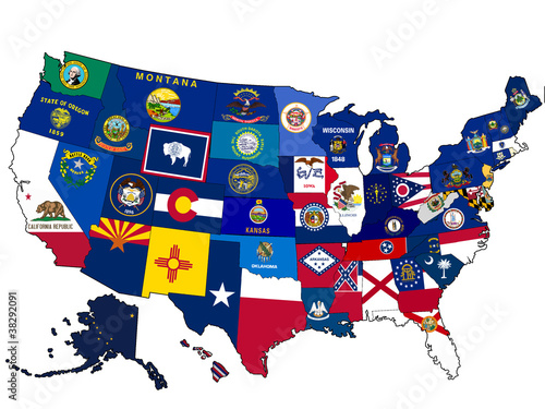 Map of USA with state flags