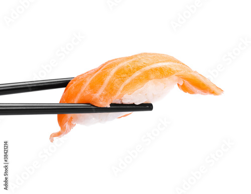 Sushi With Chopsticks on white background
