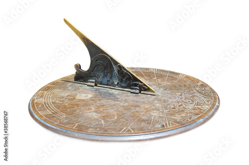 old copper sundial isolated on white background