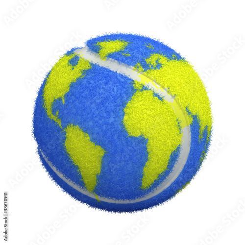 Tennis ball with world map isolated on white - 3d render