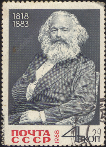 stamp printed in USSR, shows the portrait of a Karl Marks