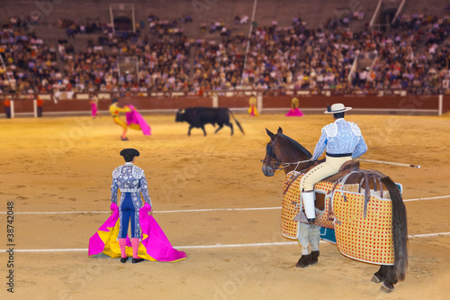 Matador and bull in bullfighting at Madrid